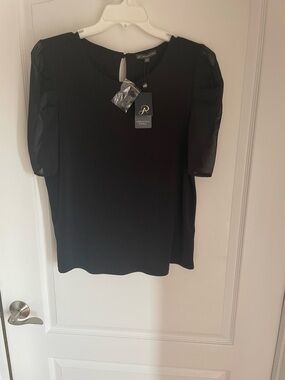NWT Adrianna Papell Black Short Sleeve Blouse Top Shirt Sweater Medium